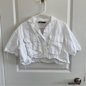 White Cropped Button-Up Shirt/Jacket